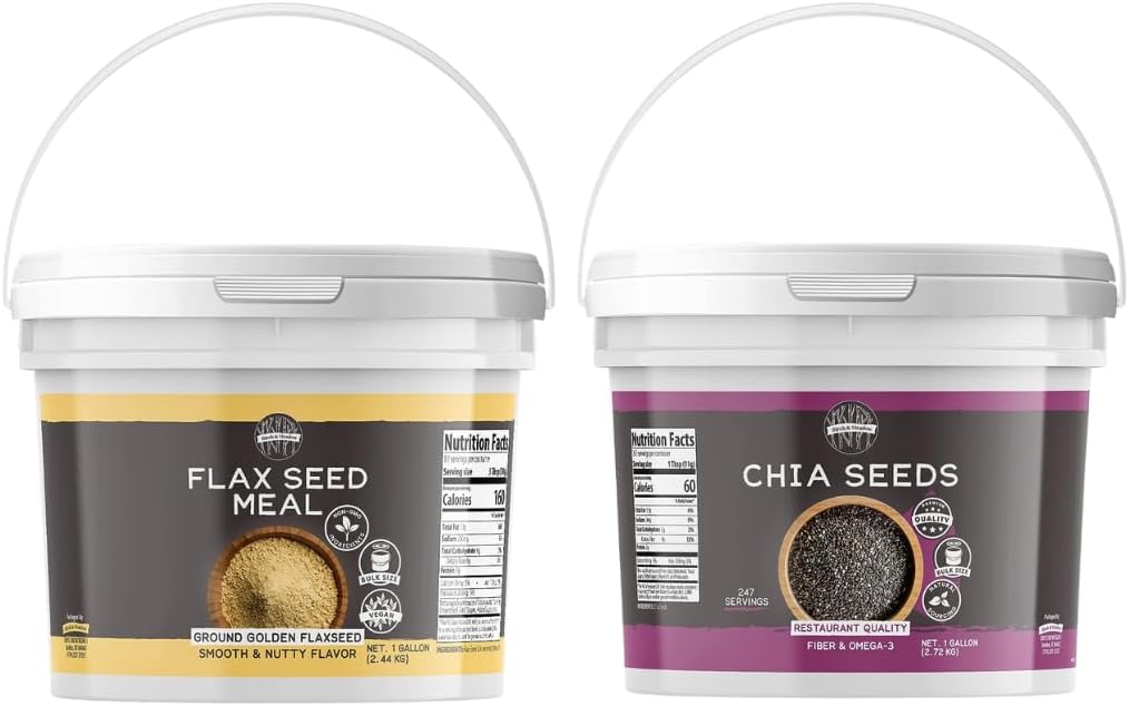 Birch & Meadow Flax Seed Meal & Chia Seeds Bundle, 1 Gallon Each, Versatile Ingredients, Oatmeal & Smoothies, Flavorful
