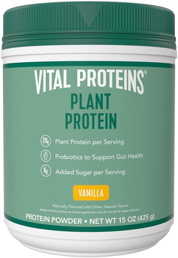 Vital Proteins Collagen Peptides Powder 20 oz Unflavored + 15 oz Vanilla Plant Protein Powder : Health & Household