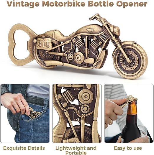 Bottle Opener Motorcycle Gifts for Men Dad Grandpa, Bottle Opener Birthday Gift Ideas Men Beer Bottle Opener, Fridge Magnet,Christmas Santa's Bike Shaped Bottle Opener (Bronze)