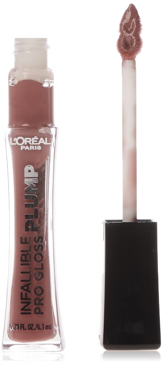 L'Oreal Paris Infallible Pro Gloss Plump Lip Gloss With Hyaluronic Acid, Long Lasting Plumping Shine, Lips Look Instantly Fuller And More Plump, Moonlit Rose, 0.21 Fl. Oz