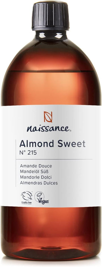 Naissance Sweet Almond Oil (no. 215) 1 litre – for Skin, Hair, Massage, Nails, Cuticles, Ears, Face, Body, Stretch Marks - Natural Skin Care, Carrier Oil for Aromatherapy