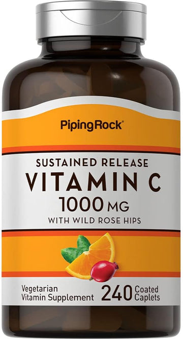 Piping Rock Vitamin C 1000mg | with Rose Hips | 240 Caplets | Vegetarian, Non-GMO, Gluten Free Supplement