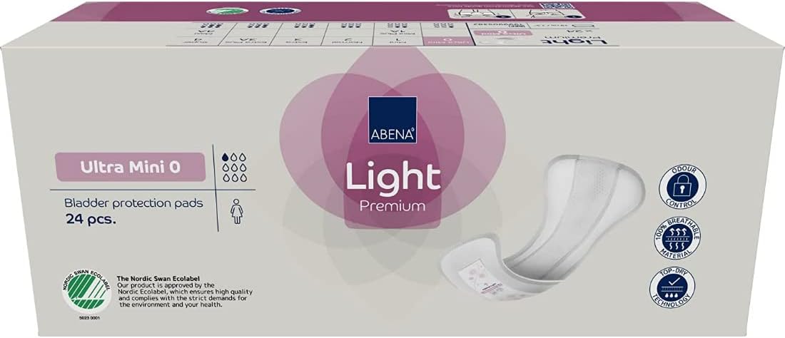 Abena Light Ultra Mini 0 | Incontinence Pads Women | 100ml Absorbency | 24 Pack | Women's Incontinence Pads | Panty Liners for Women Long | Incontinence Pads Women : Amazon.co.uk: Health & Personal Care