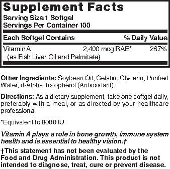 Nature's Blend Vitamin A 8,000 IU 100 Softgels : Health & Household