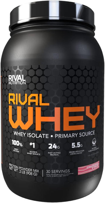 Rivalus Rivalwhey – Strawberry Creme 2Lb - 100% Whey Protein, Whey Protein Isolate Primary Source, Clean Nutritional Profile, Bcaas, No Banned Substances, Made In Usa