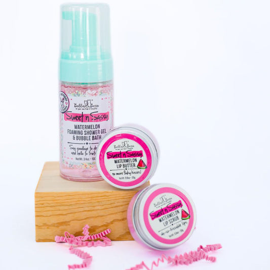 Bella & Bear Sweet 'N; Sassy Mini Bath & Body Gift Set With 2 In1 Foaming Shower Gel & Bubble Bath, Lip Scrub, Lip Butter - Great Gifts For Women
