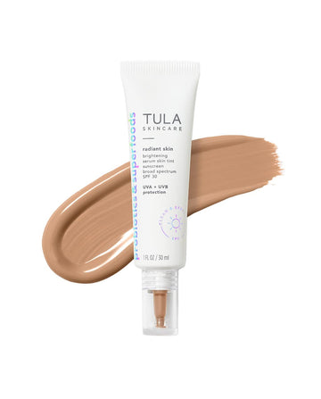 Tula Skin Care Radiant Skin Brightening Serum Skin Tint Spf-Facial Sunscreen Provides Broad Spectrum Spf 30 Protection, Tinted, Serum-Light Formula Brightens And Evens Skin-Shade 12, 1.0 Fl Oz