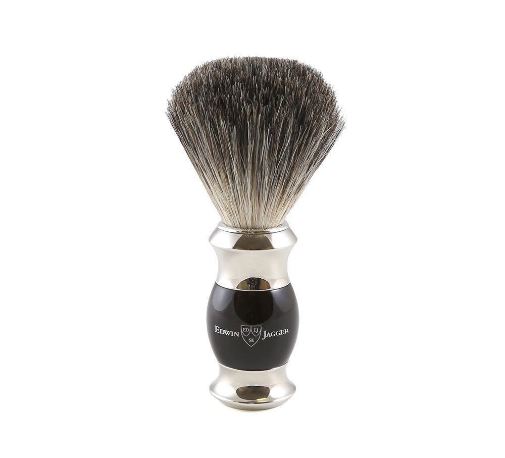 Edwin Jagger 81Sb356 Simulated Ebony Pure Badger Hair Shaving Brush With Nickel Plated Collar And End Cap
