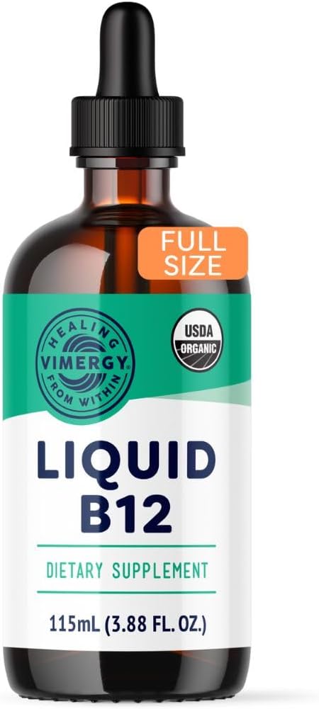 Vimergy Usda Organic B12, 115 Servings – Alcohol Free B-12 Liquid Vitamin - Supports Brain Energy, Nervous System, Cognition, Memory – No Gluten, Non-Gmo, Vegan, Paleo, Naturally Sweet Flavor (115 Ml)