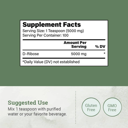 Earth Harmony D-Ribose Powder 5000Mg - Great For Exercise Performance, Post-Workout, And Heart Health - Similar To D Ribose Capsules - 17.6 Oz