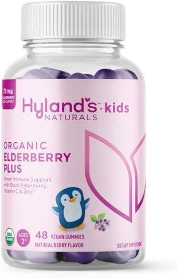 Hyland's Naturals Kids Organic Elderberry Plus Gummies, Organic Black Elderberry with ZINC and Vitamin C, Immune Support for Children, 48 Vegan Gummies