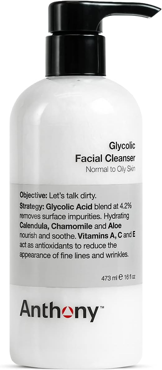 Anthony Glycolic Facial Cleanser For Men – Daily Cleansing Face Wash And Shave Prep – Hydrating, Exfoliating, And Gentle On Sensitive Skin – Non-Foaming