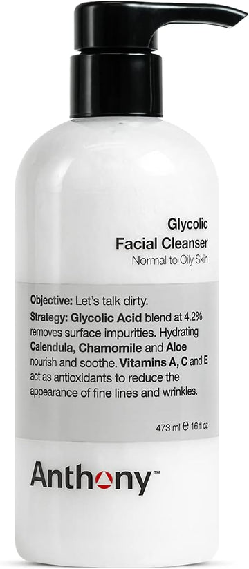 Anthony Glycolic Facial Cleanser For Men – Daily Cleansing Face Wash And Shave Prep – Hydrating, Exfoliating, And Gentle On Sensitive Skin – Non-Foaming