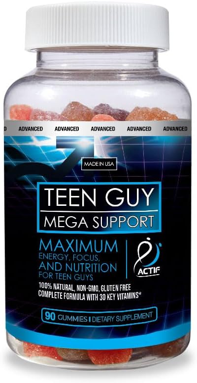 Actif Teen Guy Mega Support With 30 Organic Vitamins, Omega-3, Super Greens, Fruits, Vegetables – Energy And Memory Supplement For Teens, 90 Gummies