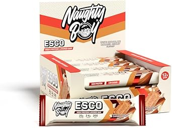 NaughtyBoy ESCO Bar – White Chocolate Caramel Biscuit Flavour, High Protein, Low Sugar Snack Bar – HFSS Compliant – 1 x 60g Layered Protein Bar : Amazon.co.uk: Health & Personal Care