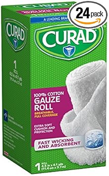 Curad Cotton Stretch Rolled Gauze, 4.5" X 4 Yd (Pack Of 24)