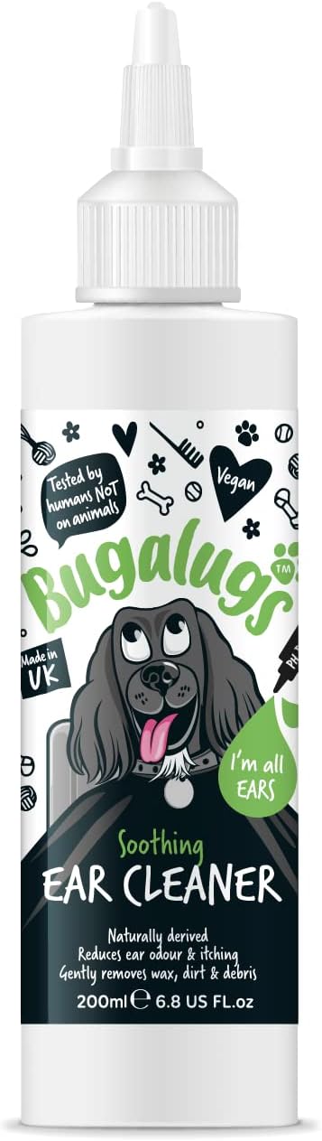 BUGALUGS Ear Cleaner, Dog & Cat Ear Cleaner Solution Softens & Removes Wax, Remedy For Ear Hygiene, Non-Toxic Dog & Cat Ear Drops, Alcohol-Free Stop Head Shaking with Easy Applicator?5056176297541