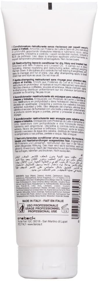 Fanola Restructuring Conditioner, Hydration And Nourishment To Dry, Stressed And Damaged Hair, Enriched Formula With Milk Proteins, 350