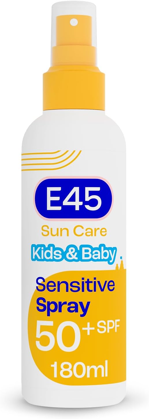 E45 Kids and Baby Sunscreen SPF50+ Spray for Face With Avocado Oil - UVA and UVB Protection- Dermatologically Tested and Fragrance-Free - Suitable For Dry, Sensitive and Eczema Prone Skin (180ml)