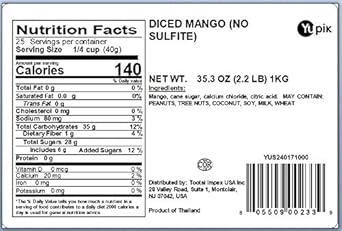 Yupik Dried Diced Mango, 2.2 Lb, Gluten-Free, Vegan, Kosher, Sweetened Tropical Dried Fruits, No Added Sulphites, Fruity Snacks, Ideal For Baking & Topping