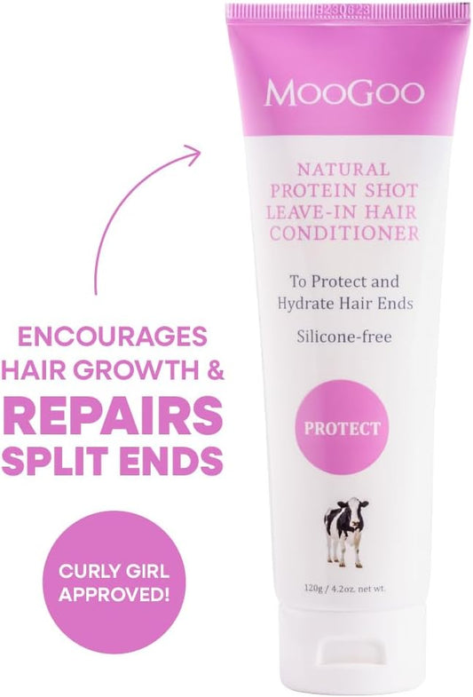 Moogoo Protein Shot Leave-In Conditioner - Hydrates & Protects Hair Ends, Silicone-Free, Natural Formula, Non-Irritating, Moisturising Hair Treatment, Detangler For Dry, Frizzy Hair, 120G / 4.2Oz