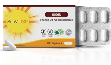 Sunvit-D3 Vitamin D 800Iu Capsules - Vitamin D3 Cholecalciferol Capsules Support The Maintenance Of Bone, Teeth, Muscle & Immune System | Made In Uk & Gmp Approved - D3 Vitamins 28 Convenient Capsules