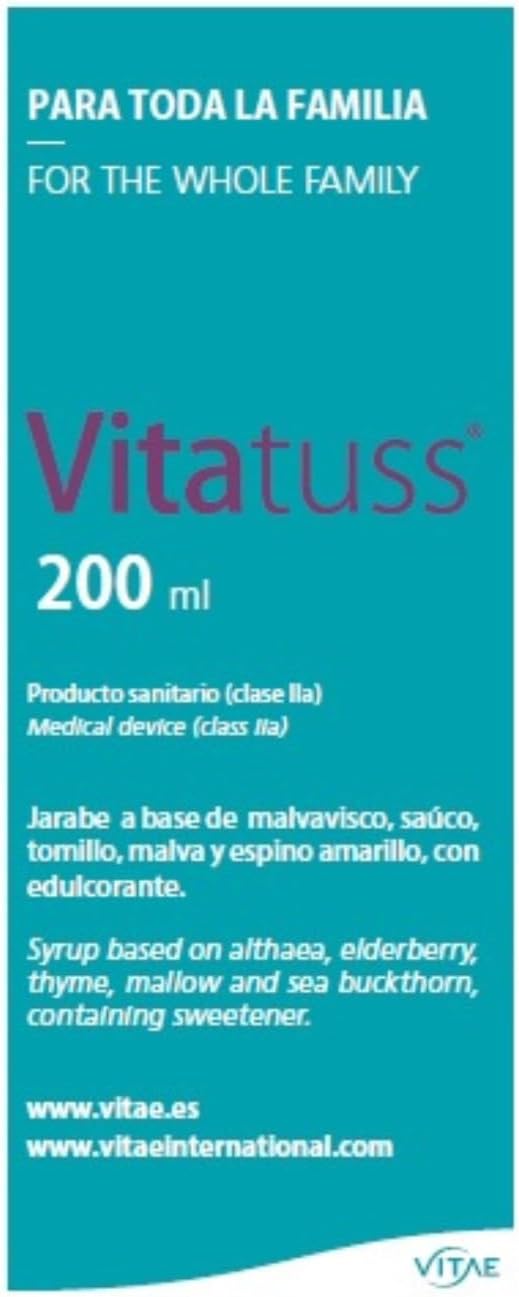 Vitae Vitatuss 200Ml | 100% Natural Ingredients | Syrup For Dry And Productive Cough | Formula With Protective And Soothing Action | Suitable For The Whole Family