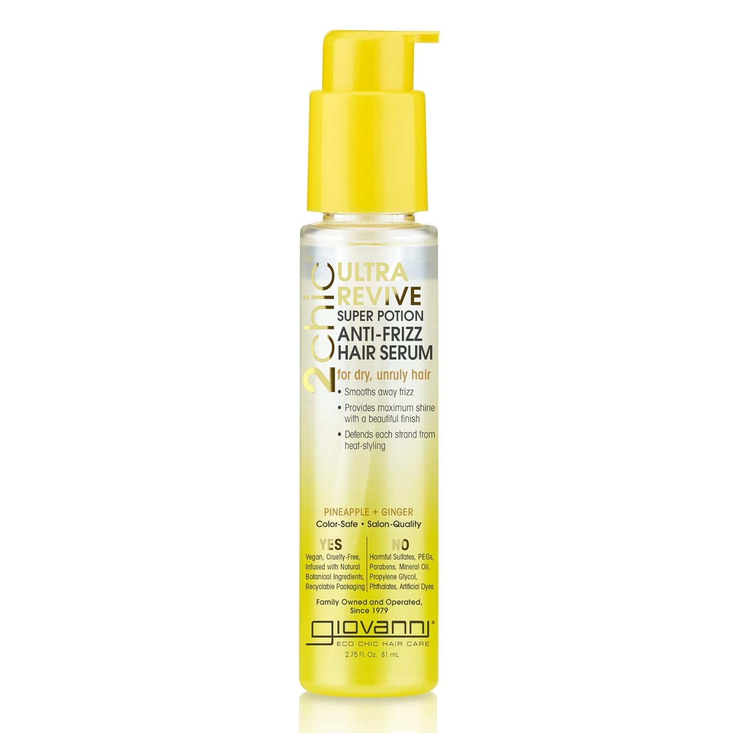 Giovanni 2Chic Ultra-Revive Super Potion - Anti-Frizz Serum To Moisturize Dry, Unruly Hair, Enriched With Pineapple & Ginger, Works Great With Curly Hair, Color-Safe Hair Oil Serum - 2.75 Oz