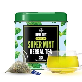 Blue Tea - Super Mint Tea - 30 Tea Bags | Super Anti-Oxidant | Herbal Tea - Caffeine Free - Non - Bitter -Calming Tea - Vegan - Non-Bitter - Non-Gmo - 100% Natural | Tin Pack