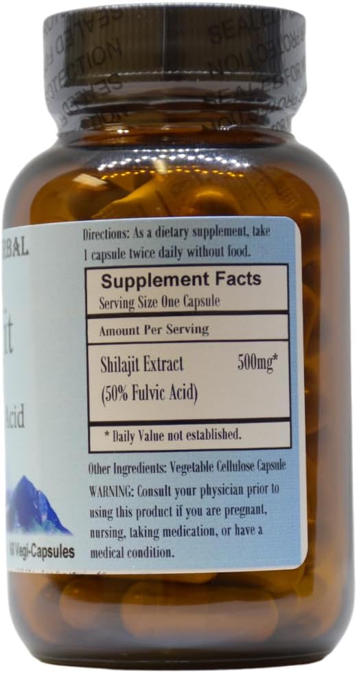 Barlowe'S Herbal Elixirs Shilajit Extract | 500Mg Per Capsule | 50% Fulvic Acid | Mineral-Rich Himalayan Supplement For Vitality & Wellness | 60 Vegan Capsules | Non-Gmo, Gluten-Free, Glass Bottled