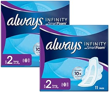 Always Infinity Long (Size 2) Sanitary Towels with Wings, 11 per Pack (Pack of 2)