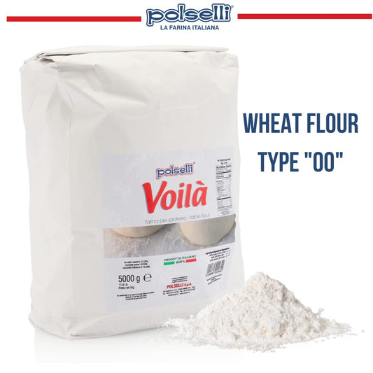 Voila, Tipo Type 00 Flour, Soft Wheat, Pizza, Baking, Pasta, Italy, Spolvero, All Natural, Non Gmo, Not Bleached(5 Kg) 11 Lbs By Polselli