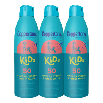 Coppertone Kids Sunscreen Spray Spf 50, Tear Free, Water Resistant Sunscreen For Kids, Pediatrician Recommended Broad Spectrum Spray Sunscreen Spf 50, Bulk Sunscreen Pack, 5.5 Oz Can, Pack Of 3