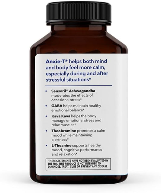 Anxie-T - Stress Relief Supplement - Supports Mood & Mental Focus - Feel Calm and Relaxed - Eases Tension & Nervousness - Ashwagandha, Kava Kava, GABA & L-Theanine - 120 Capsules