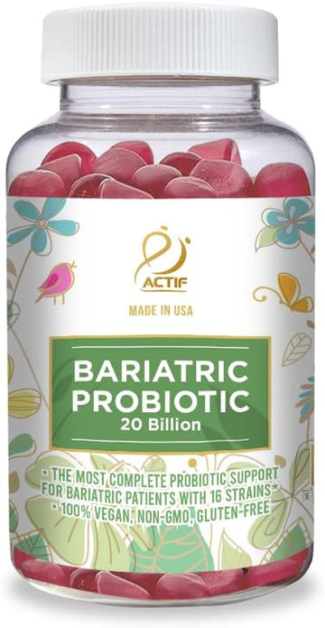 Actif Bariatric Probiotic Maximum Strength With 20 Billion Cfu, Immunity And Gut Support, For Bariatric And Gastric Bypass Surgery - Made In The Usa, 60 Gummies, Strawberry Flavor