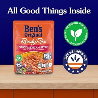 BEN'S ORIGINAL Ready Rice Spicy Mexican Style Flavored Rice, Easy Dinner Side, 8.5 oz Pouch (Pack of 12) : Grocery & Gourmet Food