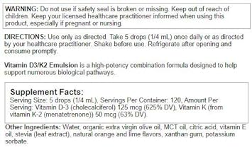 Nutra BioGenesis - Vitamin D3-K2 Emulsion - Liquid Vitamin D and Vitamin K to Help Support Bone and Heart Health - 1 Ounce : Health & Household