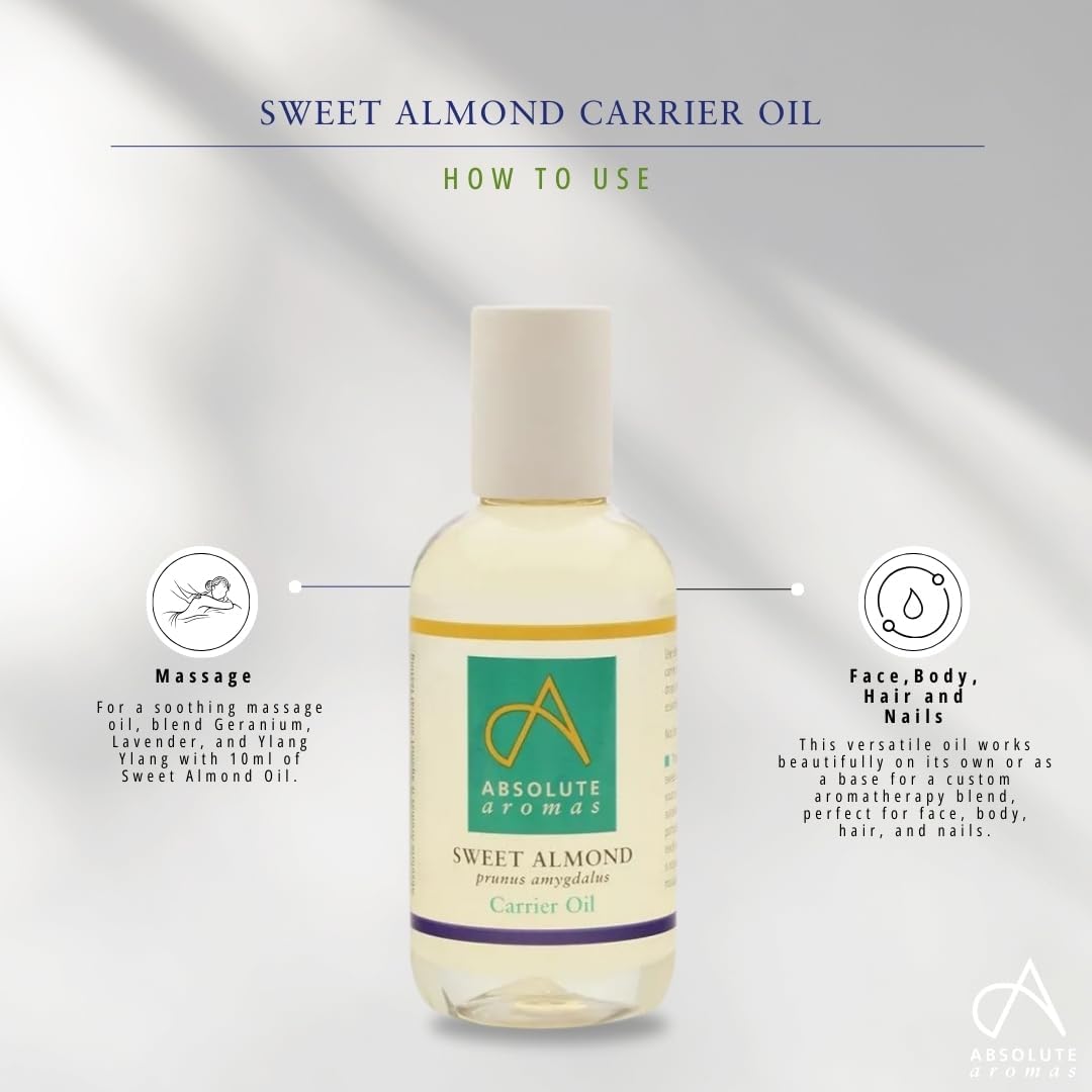 Absolute Aromas Sweet Almond Oil 500ml - Pure, Natural, Cruelty-Free. Vegan, No GMO - Massage Base Oil and Moisturiser for Hair, Skin, Face and Nails : Amazon.co.uk: Beauty