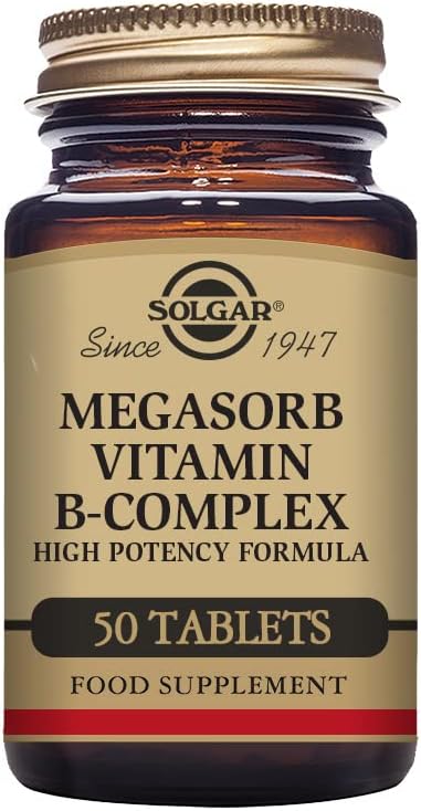 Solgar Megasorb Vitamin B-Complex Tablets - Pack Of 50 - High Potency And Absorption - Improved Energy And General Vitality - Vegan And Gluten Free