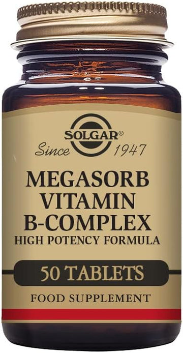 Solgar Megasorb Vitamin B-Complex Tablets - Pack of 50 - High Potency and Absorption - Improved Energy and General Vitality - Vegan and Gluten Free