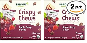 Sprout Organic Baby Food, Stage 4 Toddler Fruit Snacks, Red Fruit Beet & Berry Crispy Chews, 0.63 Oz Single Serve Packs (5 Count) (Pack Of 2)