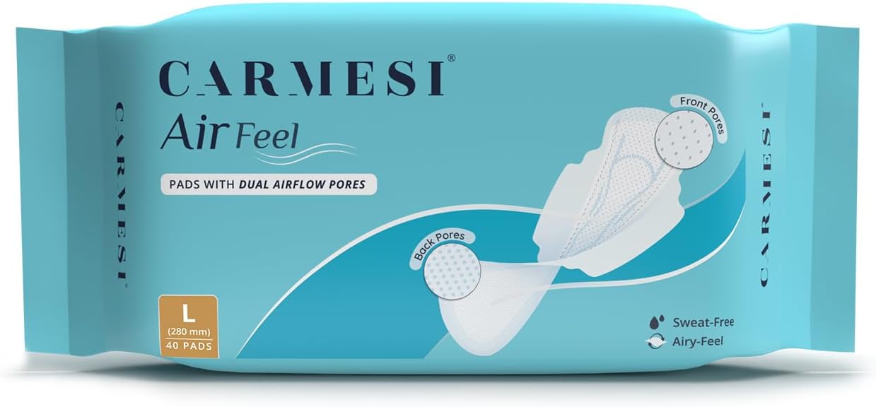 Air Feel Sanitary Pads With Dual Airflow Pores - 40 Large Pads | Airy, Dry, Sweat-Free, Rash-Free & Comfy | Soft, Lightweight & Ultra-Thin | Super-Absorbent Core | Non-Toxic