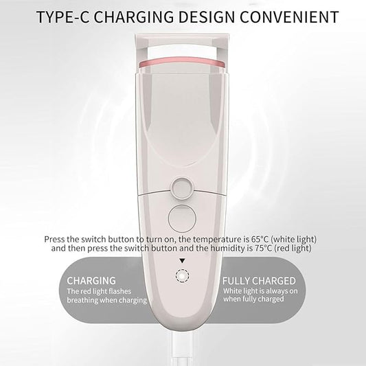 Rechargeable Heated Eyelash Curler – 30s Quick Heat-Up, 2 Temperature Levels, Long-Lasting Lift & Curl for Natural and False Lashes