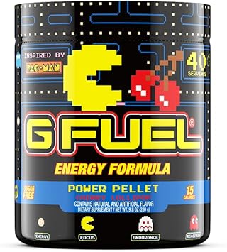 G Fuel Pac-Man Energy Powder, Sugar Free, Clean Caffeine Focus Supplement, Water Mix, Cherry Lollipop Flavor, Focus Amino, Vitamin + Antioxidants Blend, 9.8 Oz (40 Servings)