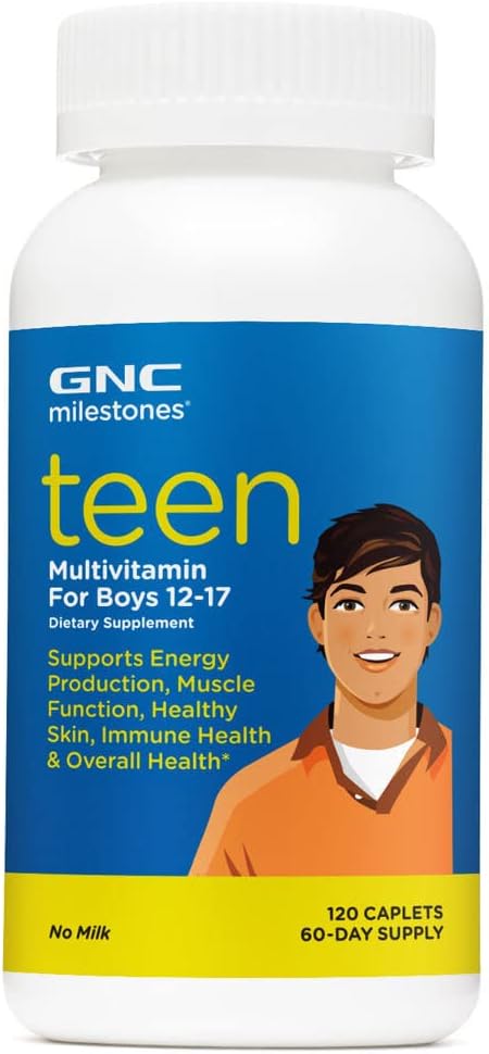 Gnc Milestones Teen Multivitamin For Boys 12-17, Supports Energy, Muscle, Skin Immunity, 60 Servings, Caplet