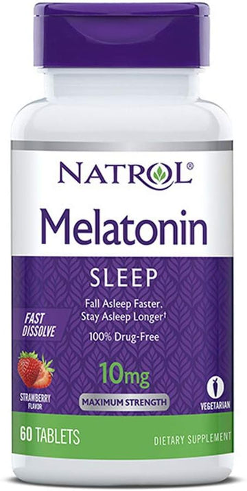 Natrol Melatonin Sleep Maximum Strength Fast Dissolve Strawberry Flavor 10 Mg 60 Tablets (Pack Of 2)