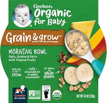 Gerber Up Age Organic Grain & Grow Morning Bowl Oats Red Quinoa & Farro With Tropical Fruits, 4.5 Oz