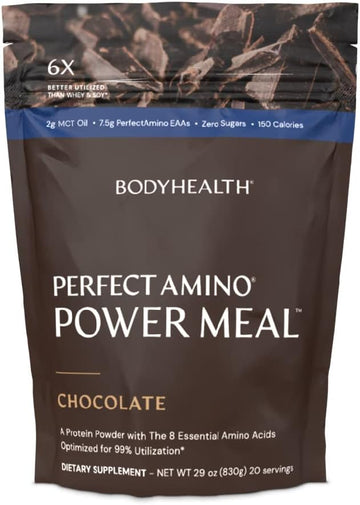 Bodyhealth Perfectamino Power Meal Shake New Dark Chocolate Flavor With Mct Oil Carb 10 And Perfect Amino Protein Base (20 Servings)