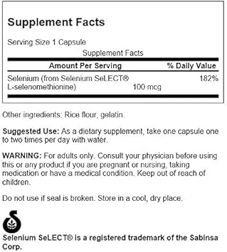 Swanson Selenium (L-Selenomethionine) 100 Mcg 200 Capsules (4 Pack)