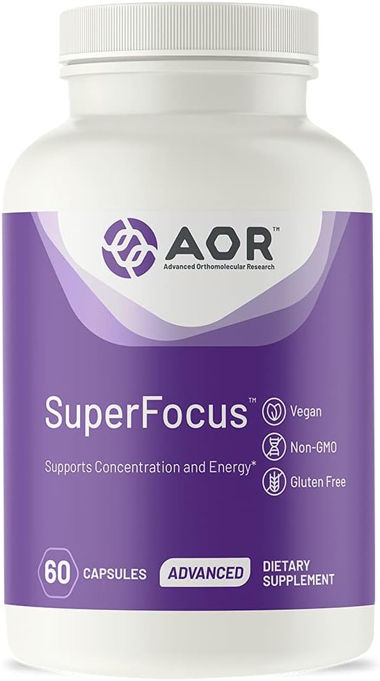 AOR, SuperFocus, Supports Concentration, Energy, Mental Alertness, Calm and Relax, Dietary Supplement, 60 Servings (60 Capsules)